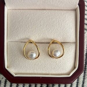 Gold Teardrop Pearl Stud Earrings - Elegant Women’s Jewelry